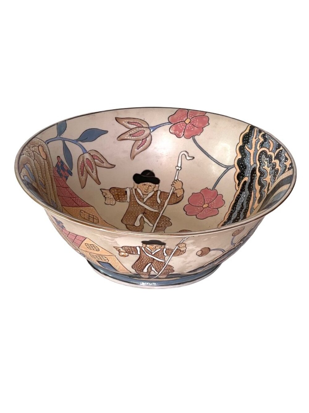 Vintage Chinese Porcelain Bowl Hand Painted Decorative China Trader 9.75"